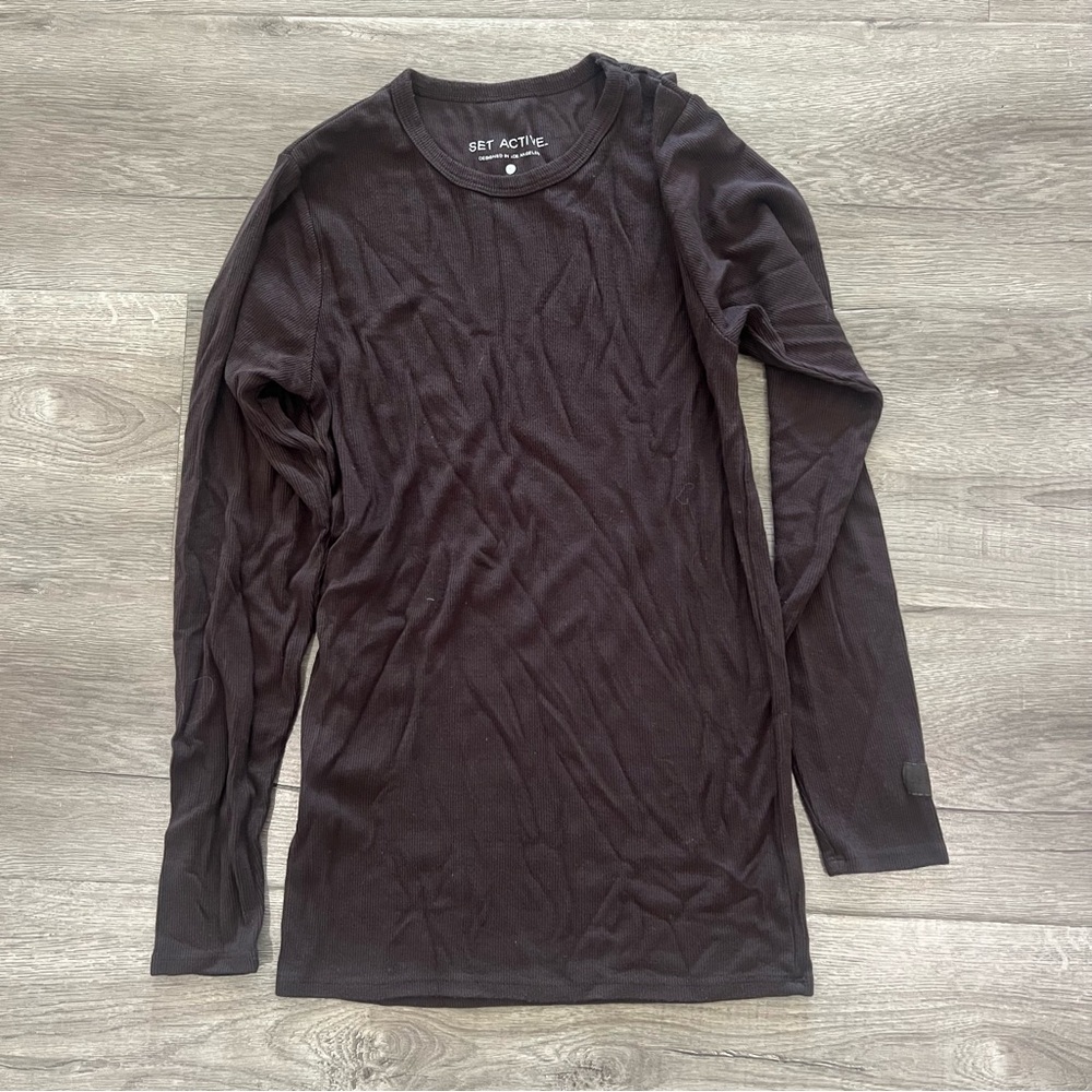 SET Active Brown Ribbed Long Sleeve Workout Top